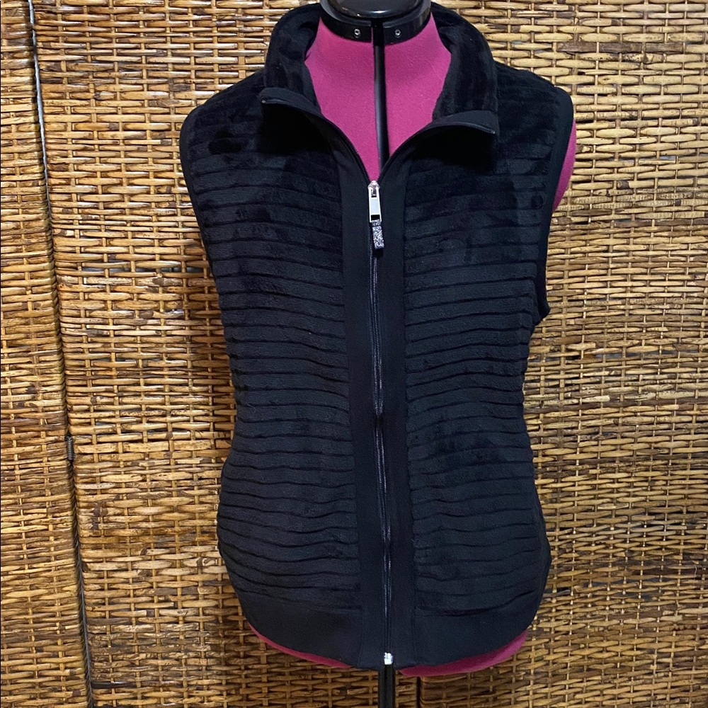 EUC Chico’s Weekend Black Full Zip Pockets Ribbed velour Chico’s 3  XL